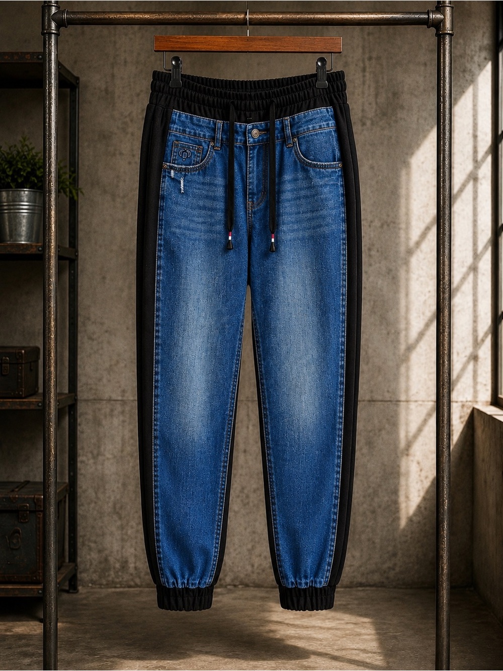 Desigual Contrast Jogger Pants | Size L | Denim & Knit Streetwear